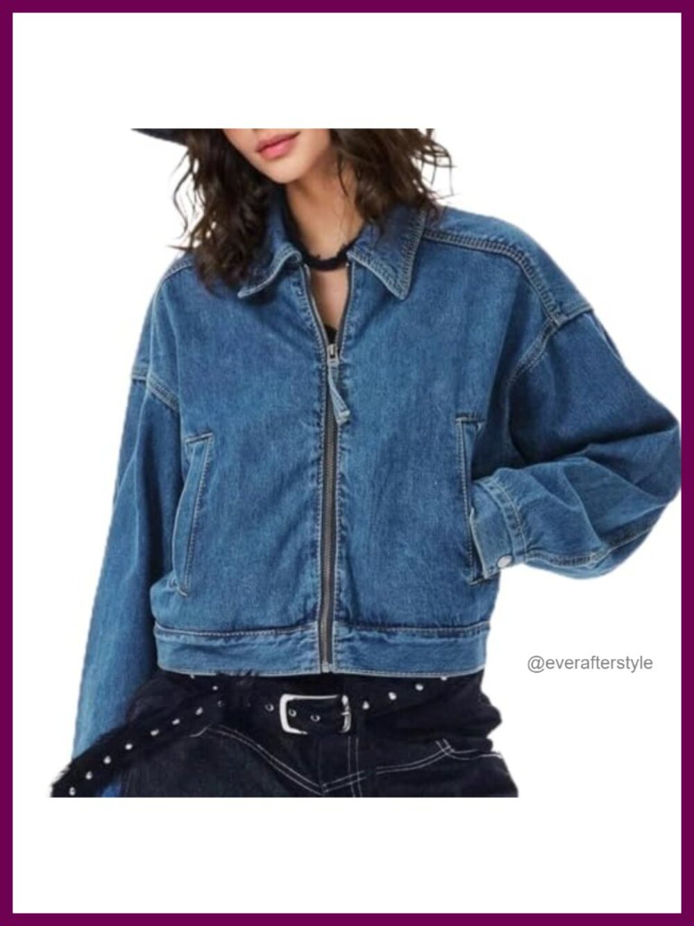 Women's Denim Bomber Jacket Crop Loose Fit Zip Up Casual Fall Coat